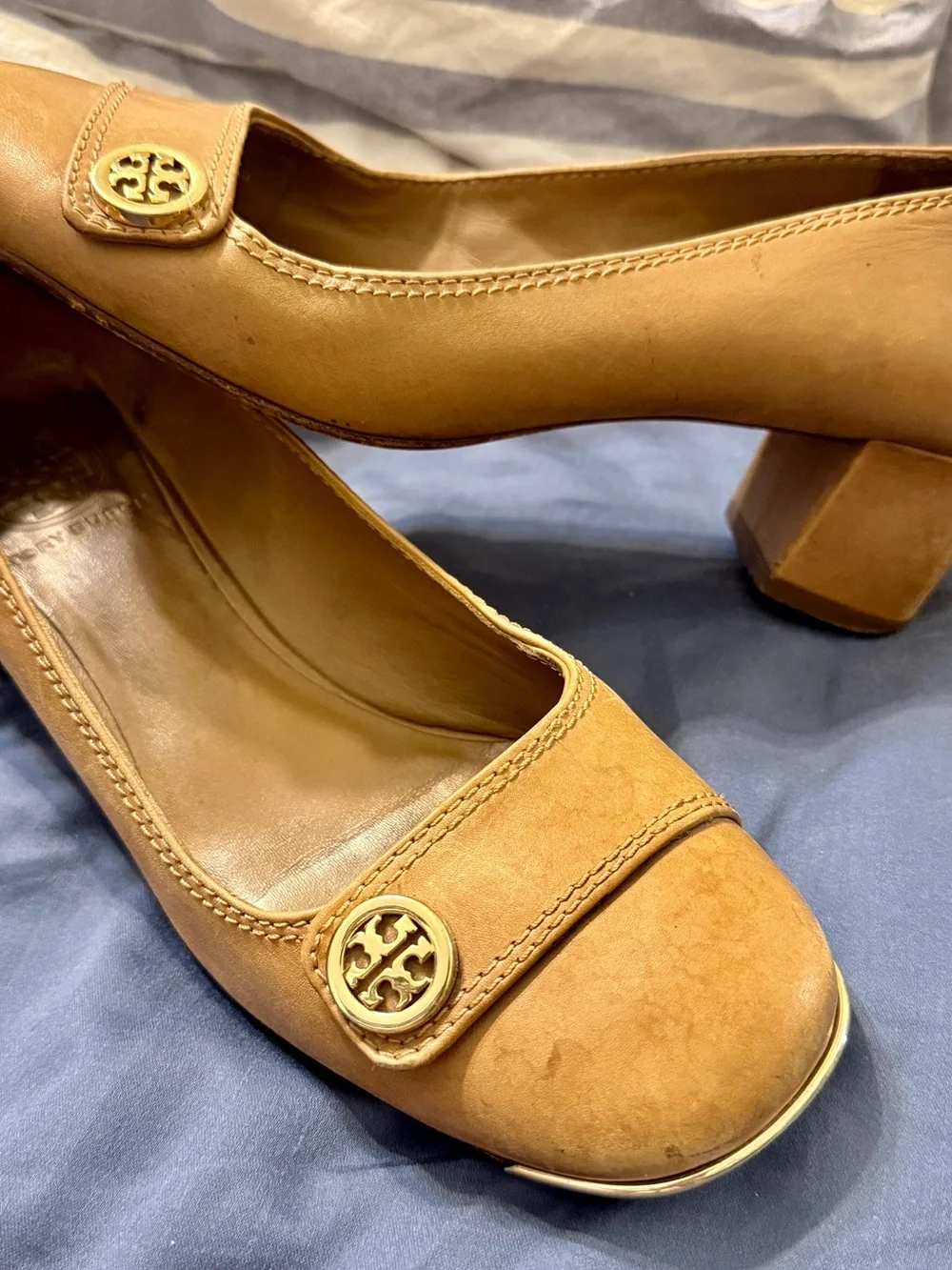 Tory Burch Classic Tan Block Heel Pumps - Women's Leather Size 8M